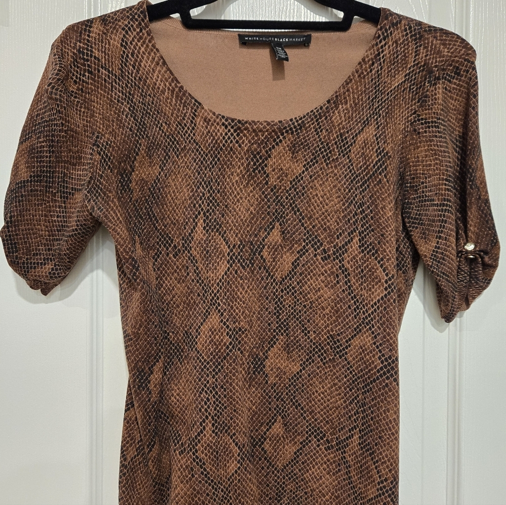 WHBM Brown Snake Print Dress | Stretch Bodycon Work Office Chic XSmall